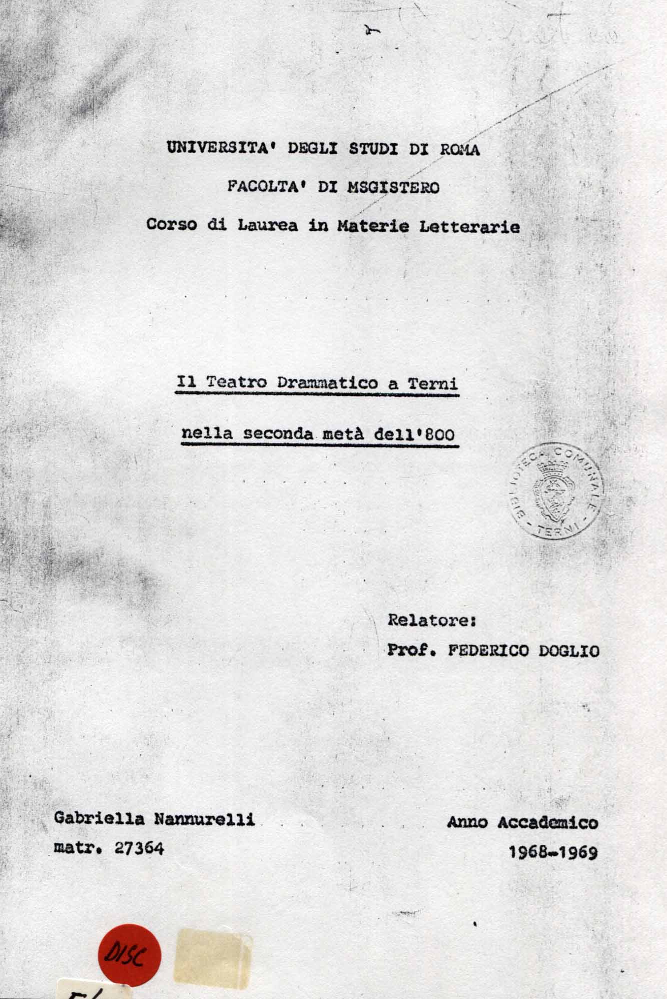 Il Teatro Drammatico a Terni nella seconda metà dell